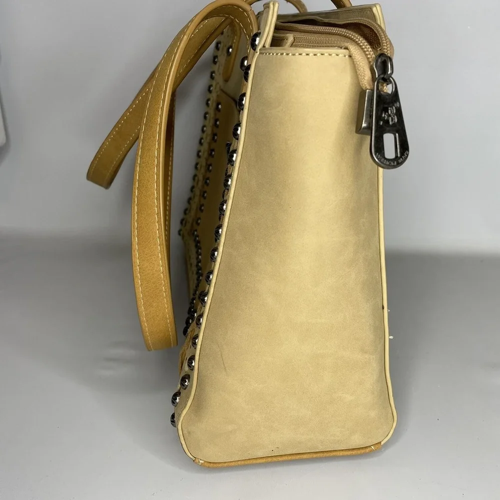 American Bling Concealed Carry Tan Purse Studded Detail Shoulder Bag Zip Closure